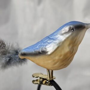 Beautiful Vintage Glass Blue Bird Clip-On Christmas Holiday Tree Ornament